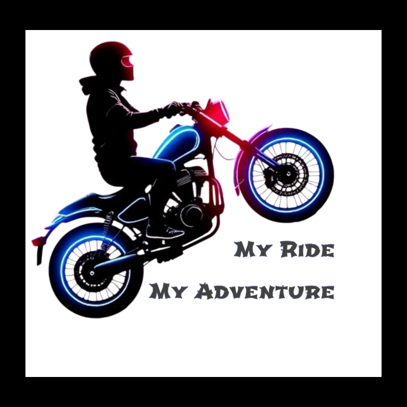 Neon-Lit Motorcycle Rider Silhouette with Adventure Quote Throw Pillow