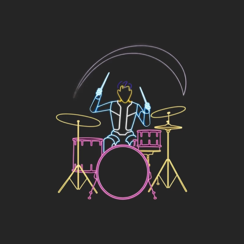 Neon Drummer Playing Musical Illustration Female Pullover Sweatshirt