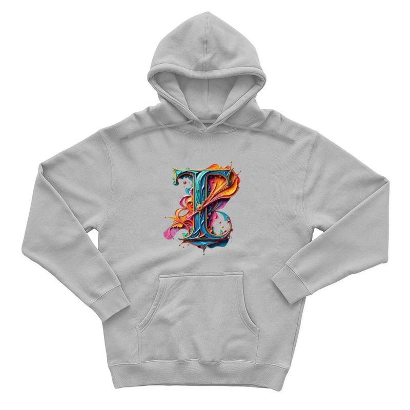 Ornate Colorful Letter T Typography with Decorative Flourishes Male Pullover Hoodie