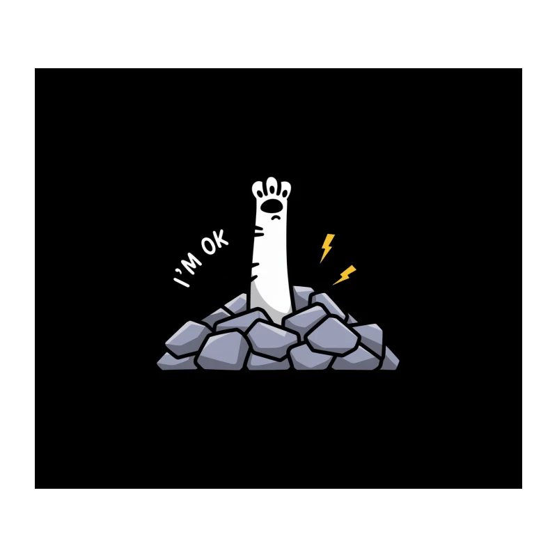 Cute Cartoon Paw Emerging from Rock Pile with Lightning Tapestry