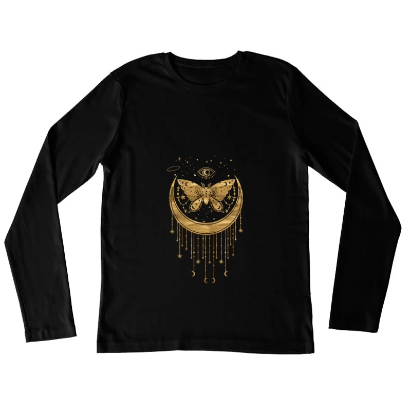 Mystisches Mond-Design mit Schmetterling Damen Langarm T-Shirt
