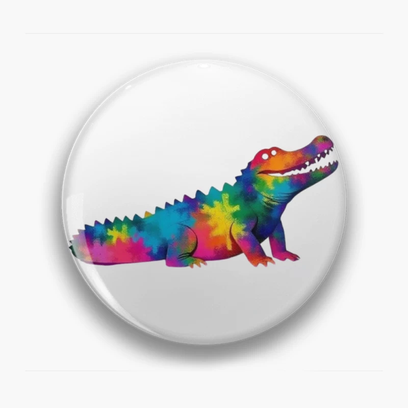 Rainbow Tie-Dye Alligator Illustration Pin