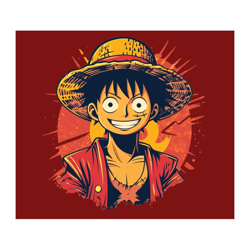 Cheerful Anime Character with Straw Hat in One Piece Style Tapestry