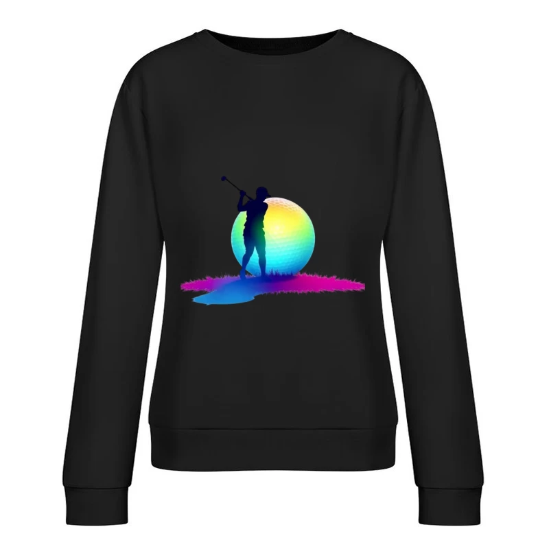 Colorful Golfer Silhouette with Rainbow Golf Ball Female Pullover Sweatshirt