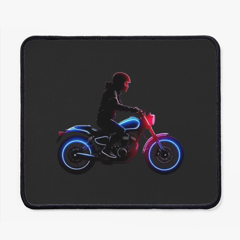 Neon-Lit Motorcycle Rider Silhouette Mouse Pad