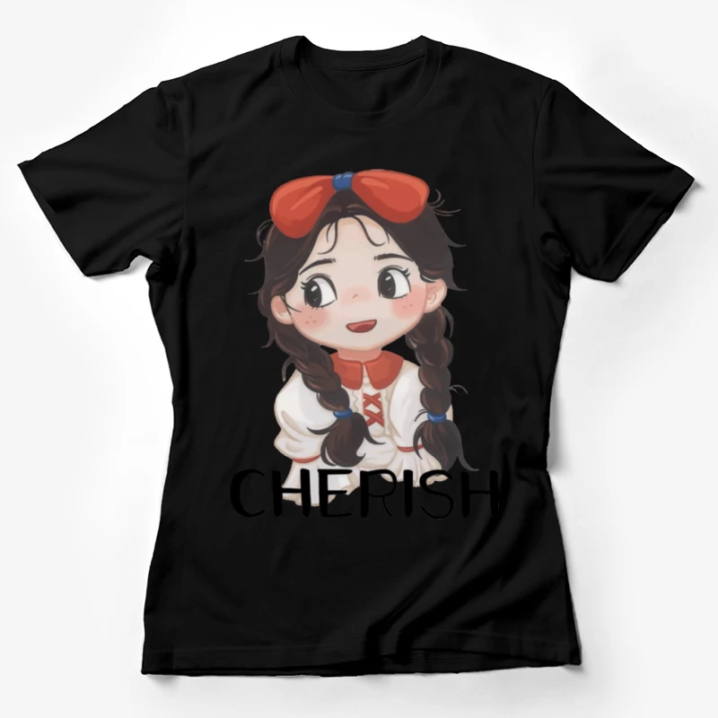 Niedliches Mädchen mit Zöpfen und Schleife Damen T-Shirt