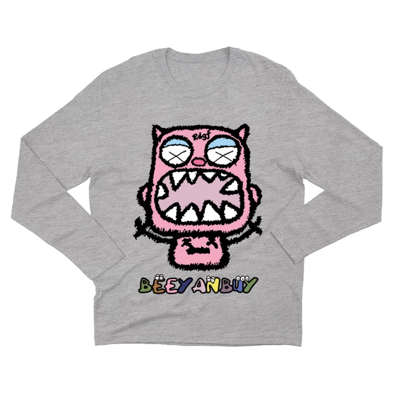 Niedliches Cartoon-Monster-Design Herren Langarm T-Shirt