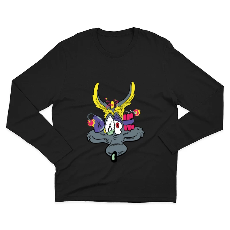 Whimsical Cartoon Creature with Explosive Elements Male Long Sleeve T-Shirt