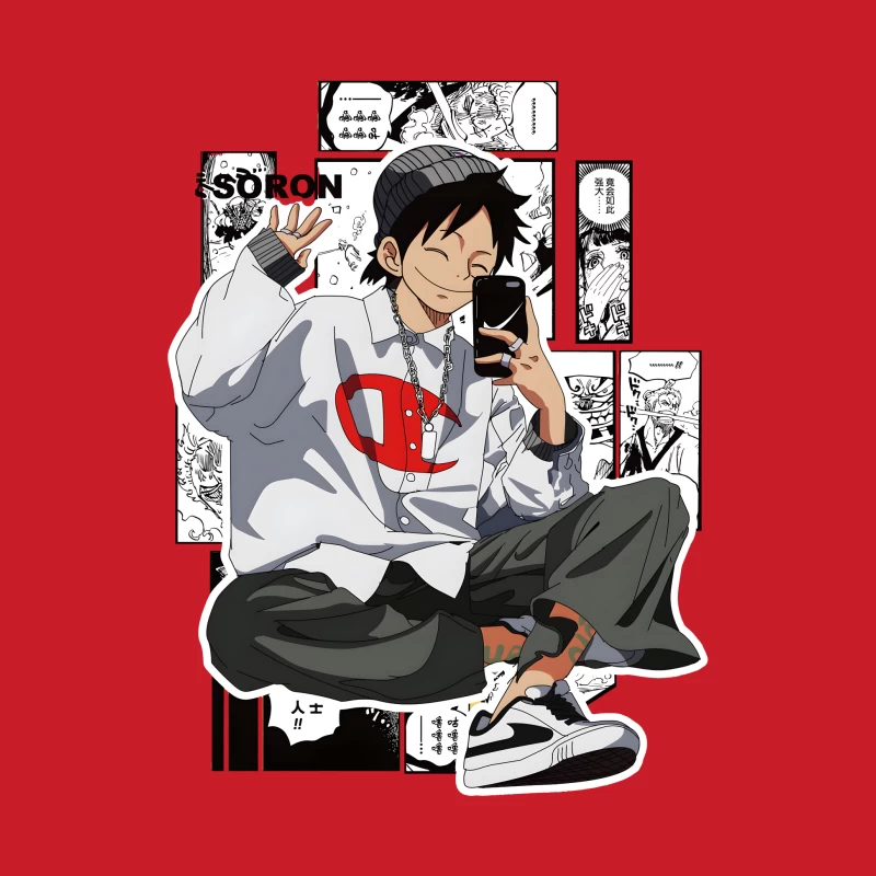 Junge mit Smartphone und lässigem Stil Herren Pullover Hoodie