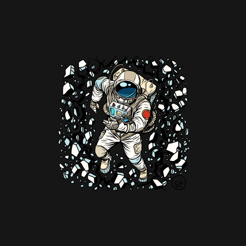 Astronaut im Weltraum mit Trümmern Herren T-Shirt