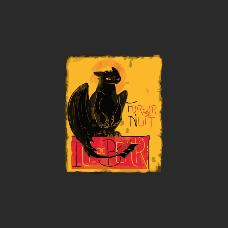 Vintage-Style Black Dragon Cat Poster with French Text Baseball Cap