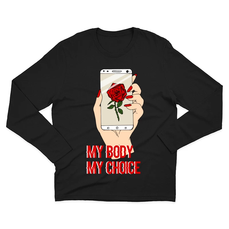 Illustration féministe avec rose et téléphone Homme Manches Longues T-Shirt
