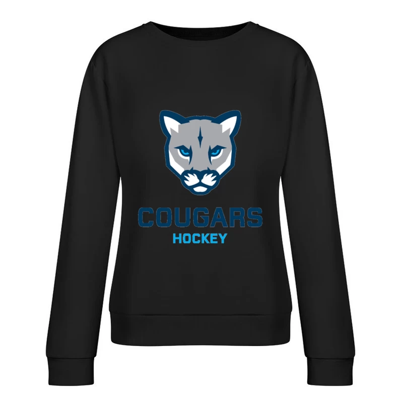 Cougars Hockey Team Logo with Blue and Gray Cougar Head Design Female Pullover Sweatshirt