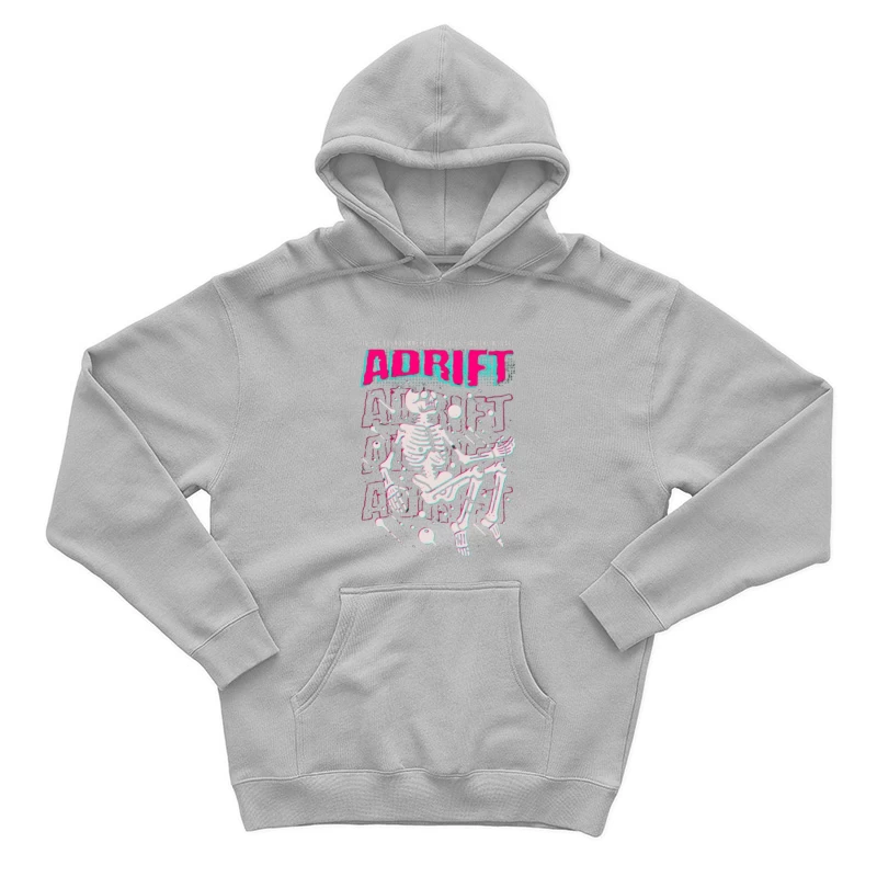 Adrift Skeletal Typography Design in Retro Punk Style Male Pullover Hoodie