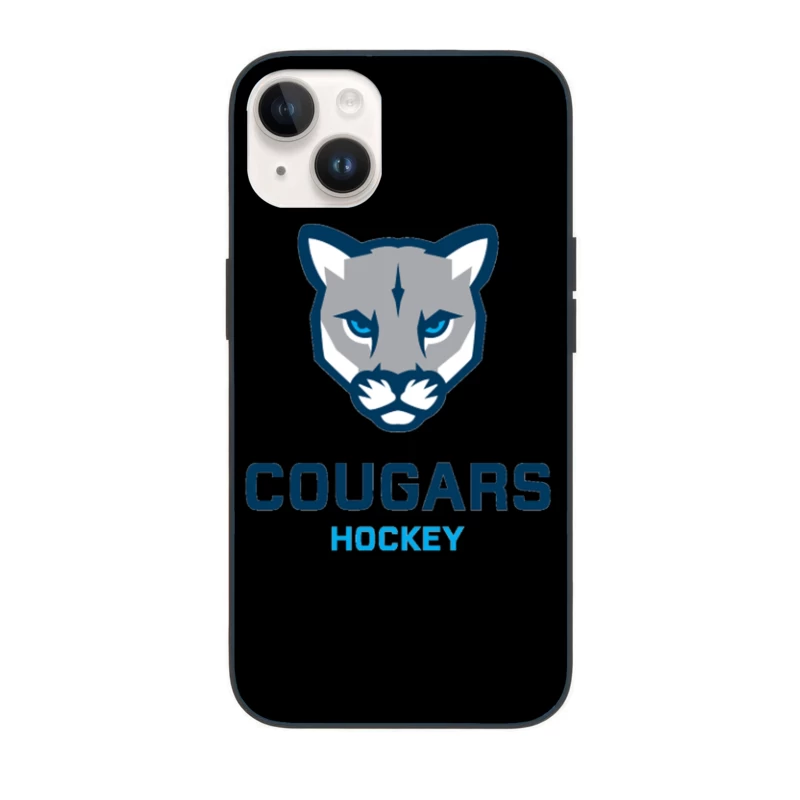 Cougars Hockey Team Logo with Blue and Gray Cougar Head Design iPhone Case