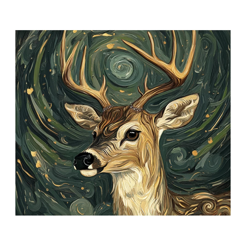 Enchanted Deer: A Starry Forest Portrait Tapestry