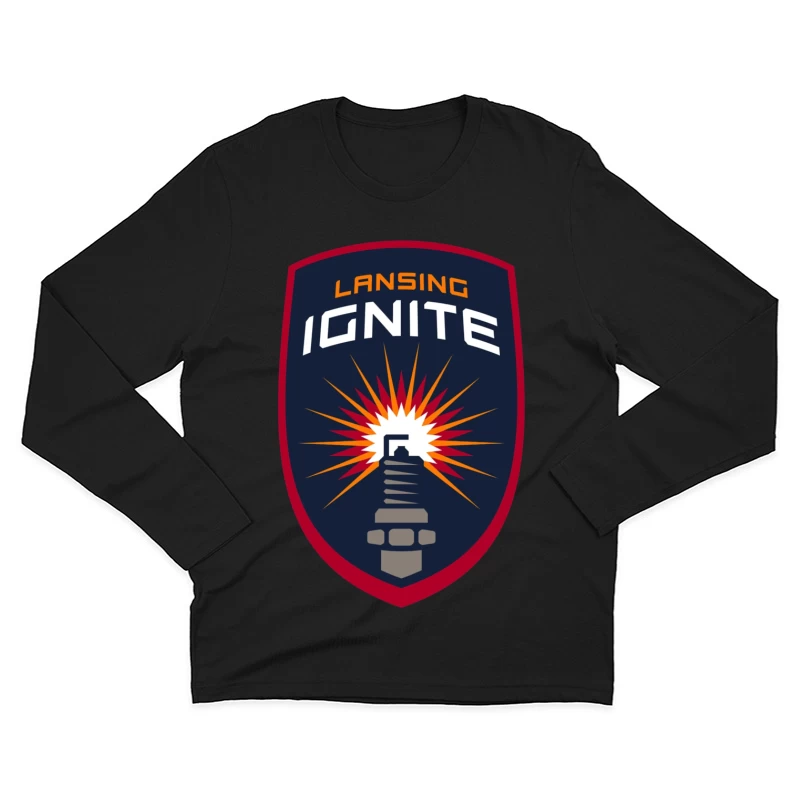 Lansing Ignite Soccer Team Shield Logo with Lighthouse Emblem Male Long Sleeve T-Shirt