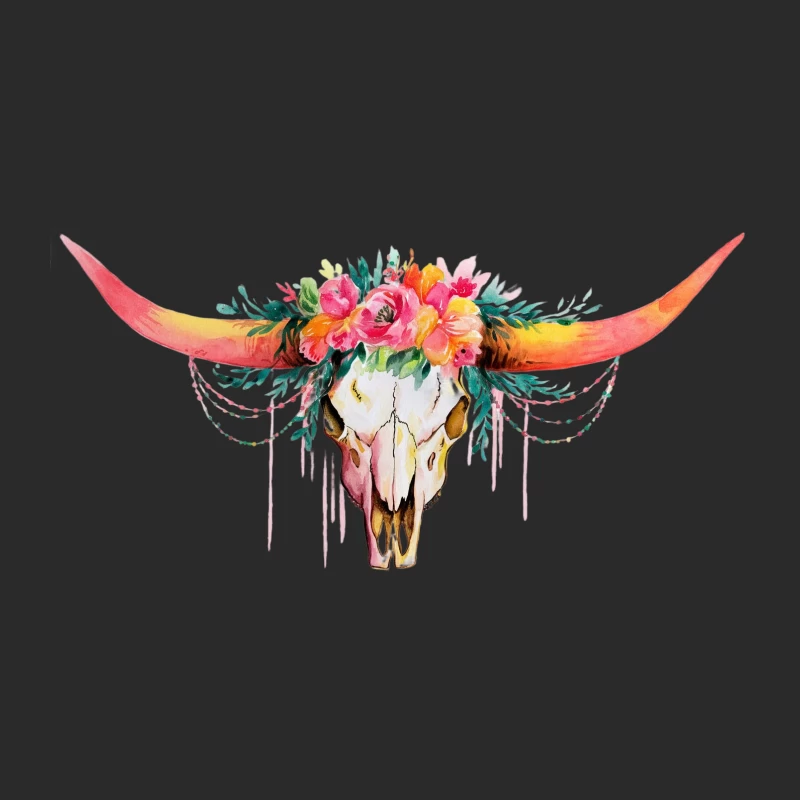 Colorful Boho Watercolor Skull with Floral Decoration Baseball Cap
