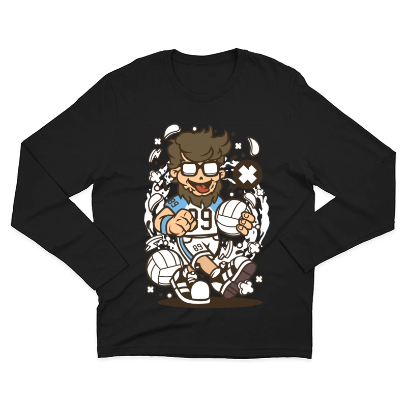 Joueur de Volley-Ball Cartoon Dynamique Homme Manches Longues T-Shirt