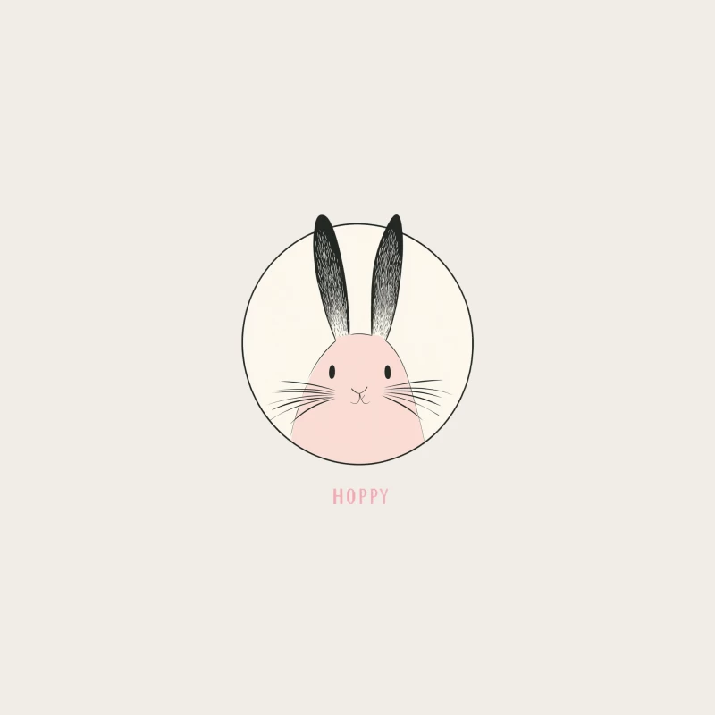 Cute Minimal Pink Bunny Illustration with "Hoppy" Text Bucket Hat