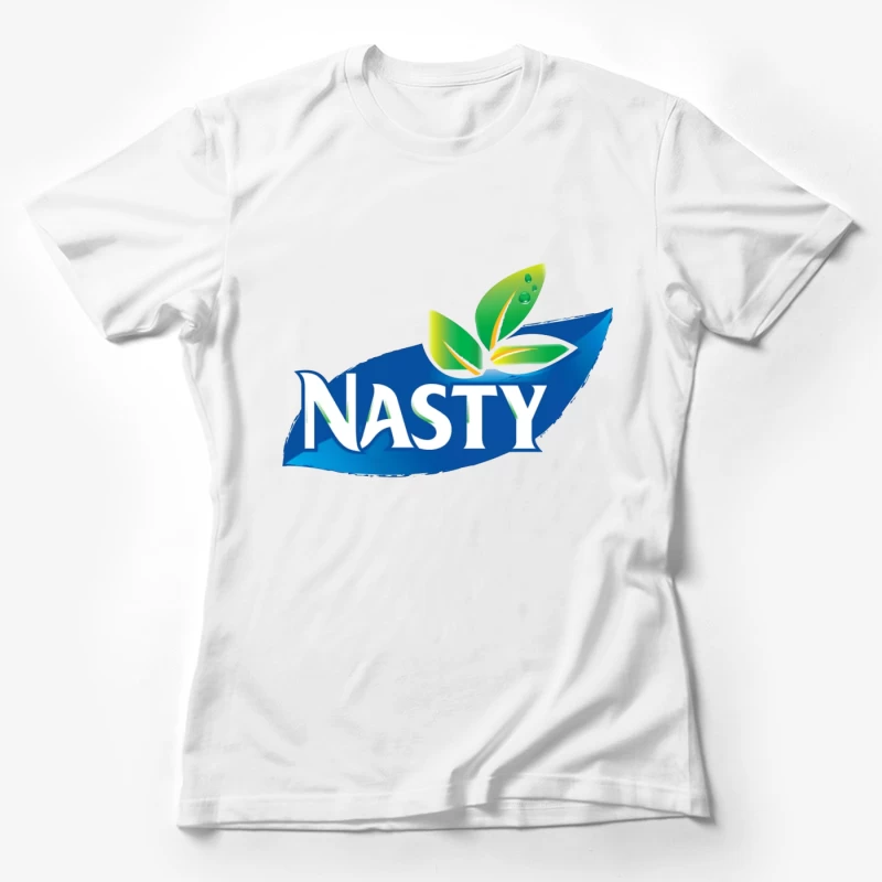 Nasty Brand Logo with Blue Banner and Green Leaf Emblem Female T-Shirt