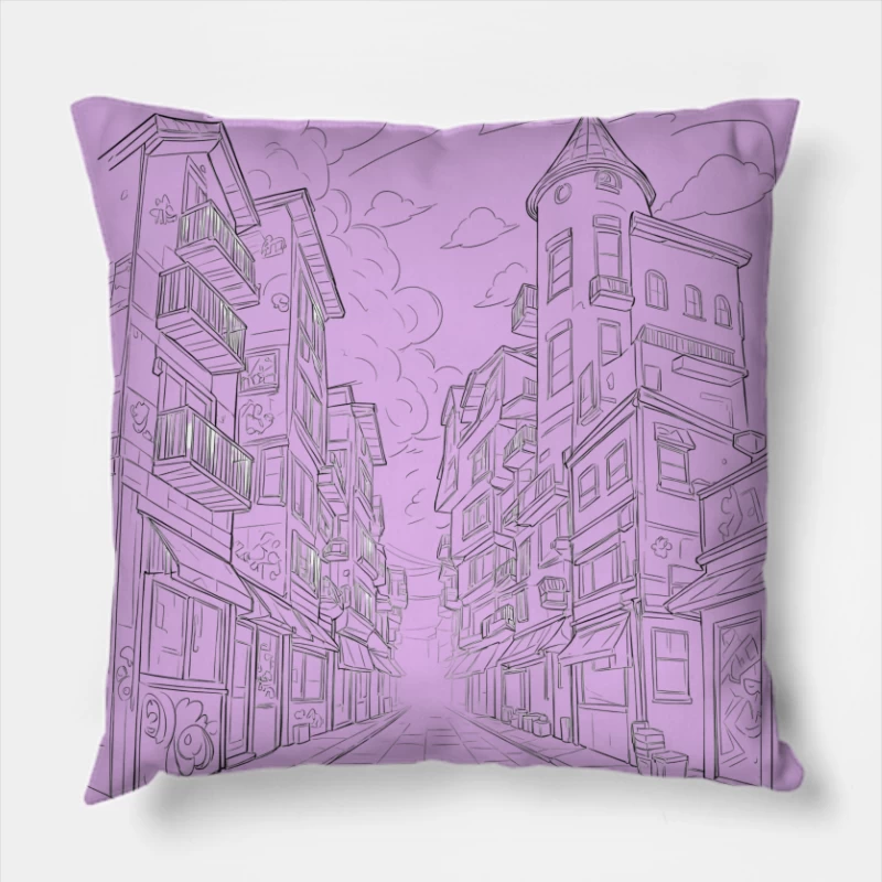 City Street Illustration Throw Pillow