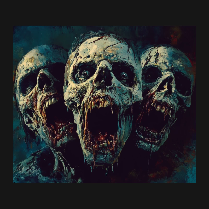 Grotesque Undead Skulls: A Macabre Horror Masterpiece Mouse Pad