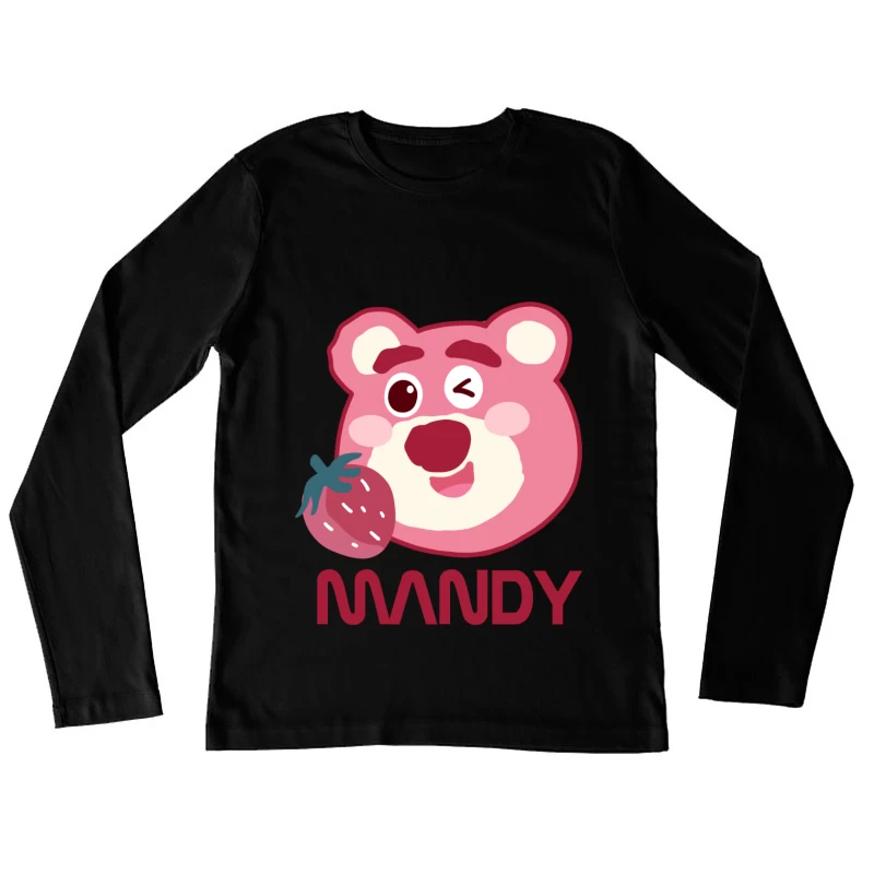 Rosa Bär mit Erdbeere Damen Langarm T-Shirt
