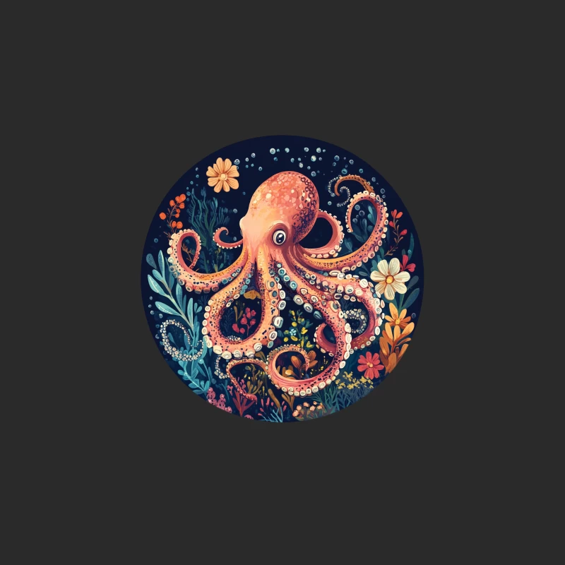 Vibrant Octopus in Underwater Floral Scene Baseball Cap