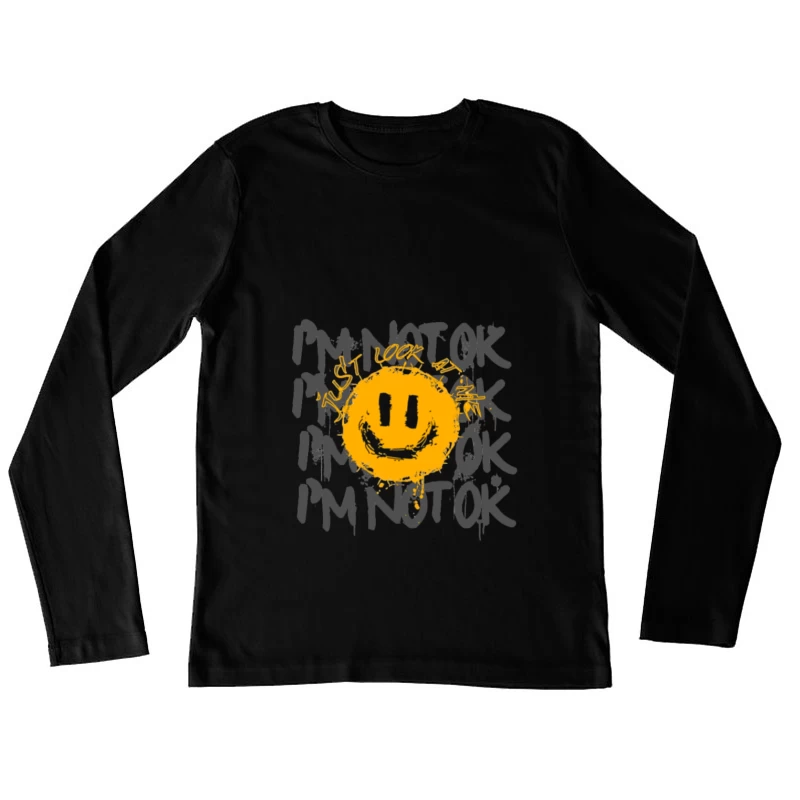 Gelbes Emojis auf schwarzem Hintergrund Damen Langarm T-Shirt