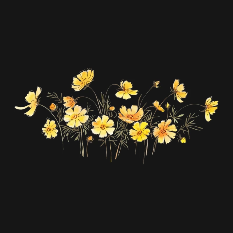 Watercolor Illustration of Yellow Cosmos Flowers Desk Mat