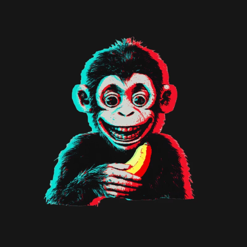 Retro 3D Monkey with Banana: Surreal Pop Art Chimpanzee Mouse Pad