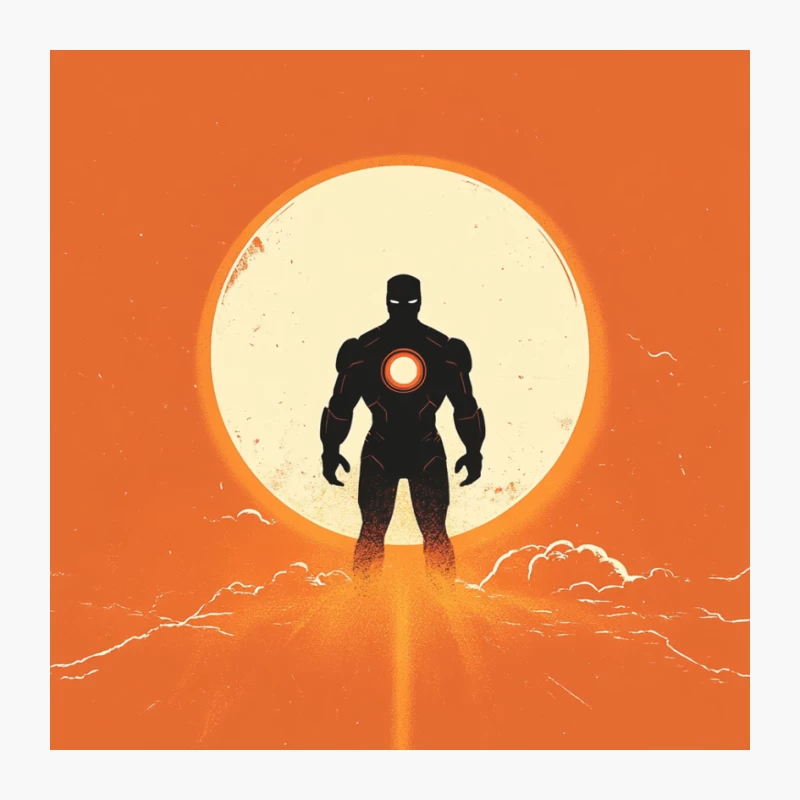 Iron Man's Heroic Silhouette Against Vibrant Sunset Pin