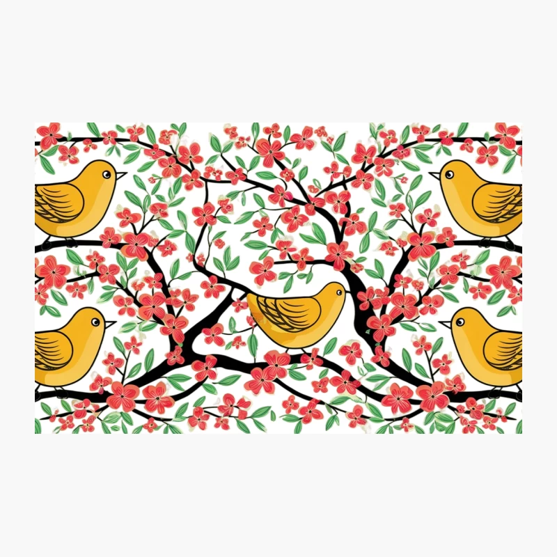 Cheerful Yellow Birds Perched Among Blooming Cherry Blossoms Travel Mug