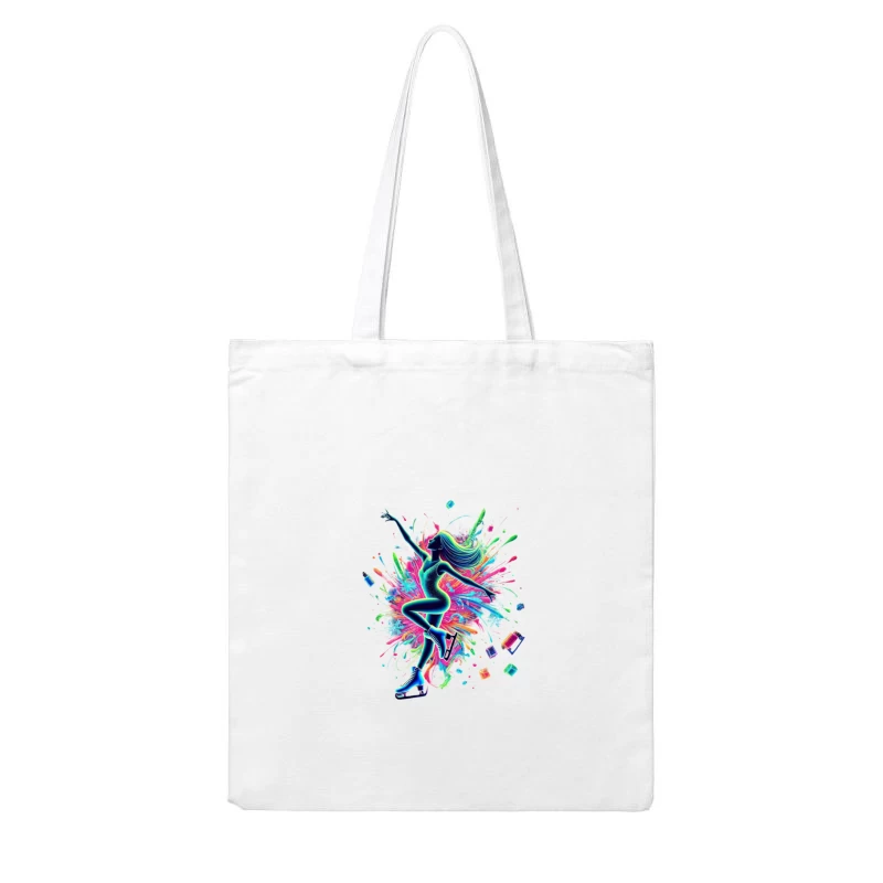 Vibrant Figure Skater in Neon Splash Motion Cotton Tote Bag