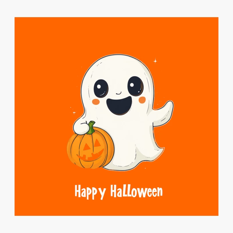 Cute Cartoon Ghost with Halloween Pumpkin Throw Pillow