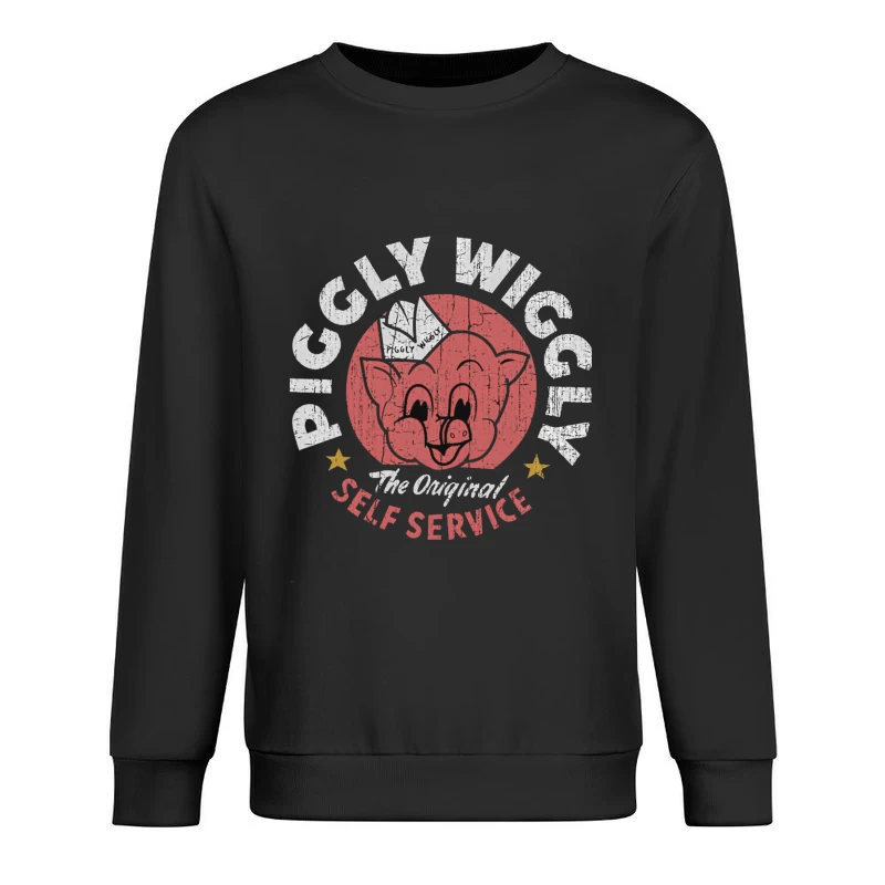 Vintage Pig Self Service Restaurant Logo Design Male Pullover Sweatshirt