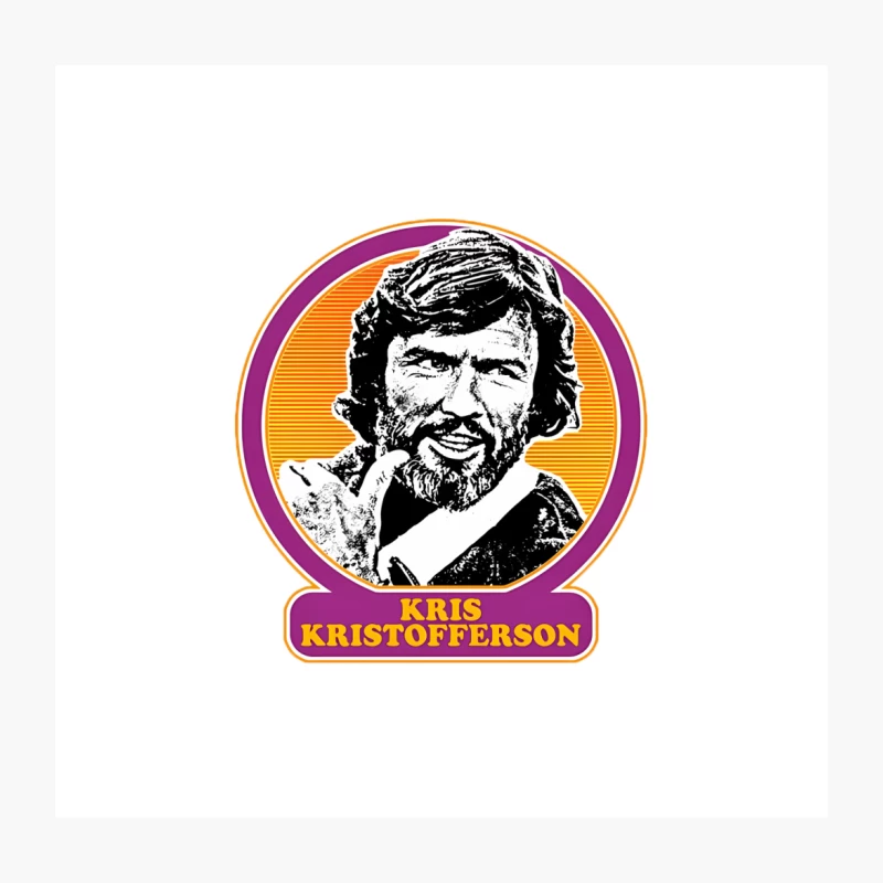 Retro Portrait of 1970s Singer-Songwriter in Circular Frame Throw Pillow