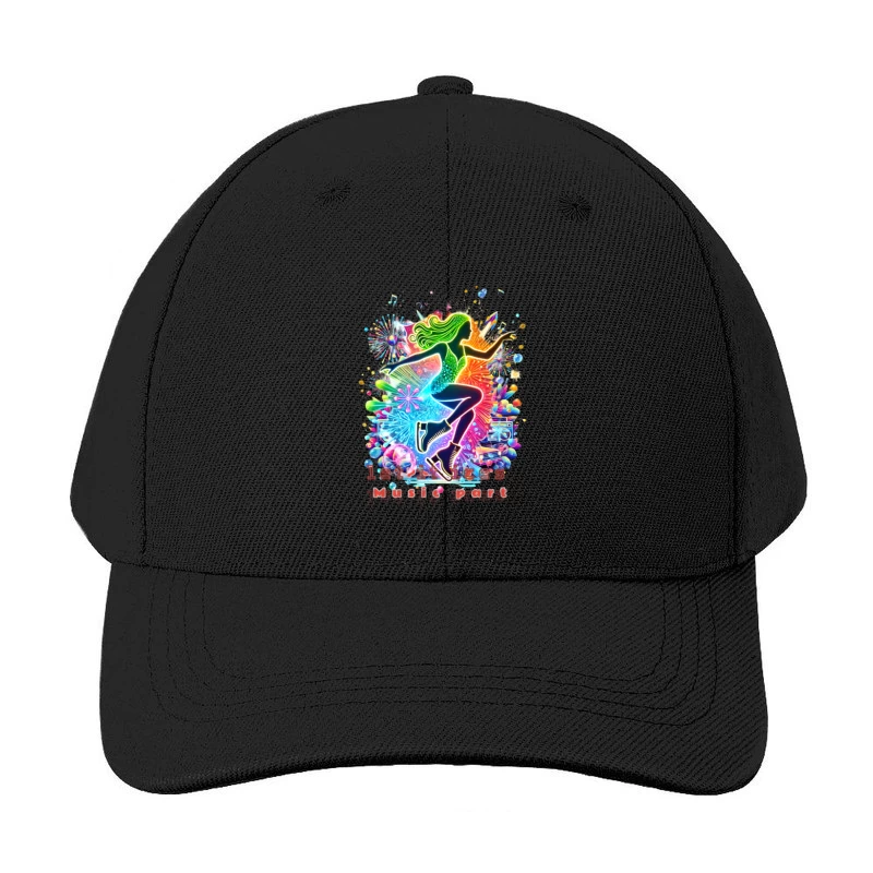 Neon ice skater girl Silhouette with Retro Music Vibes Baseball Cap