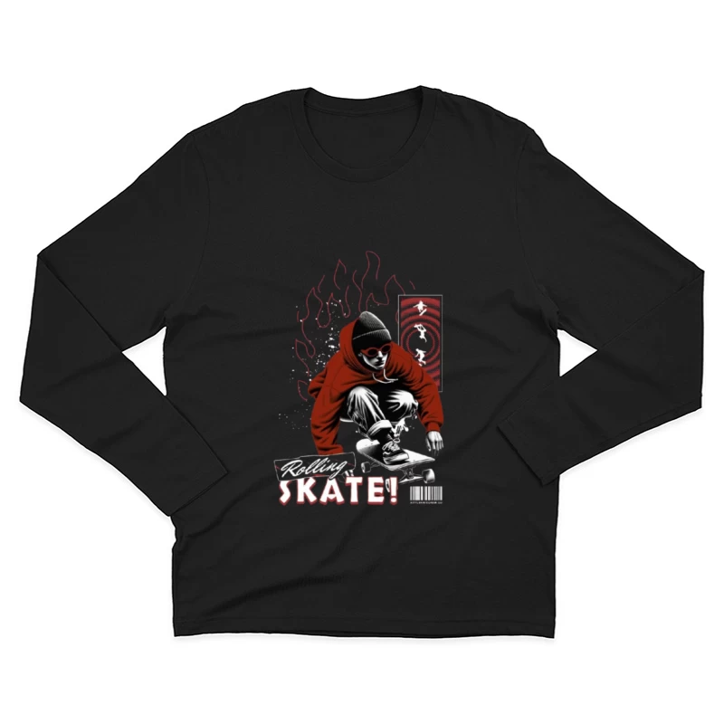 Urban Skateboarder in Red Hoodie - Street Art Style Male Long Sleeve T-Shirt