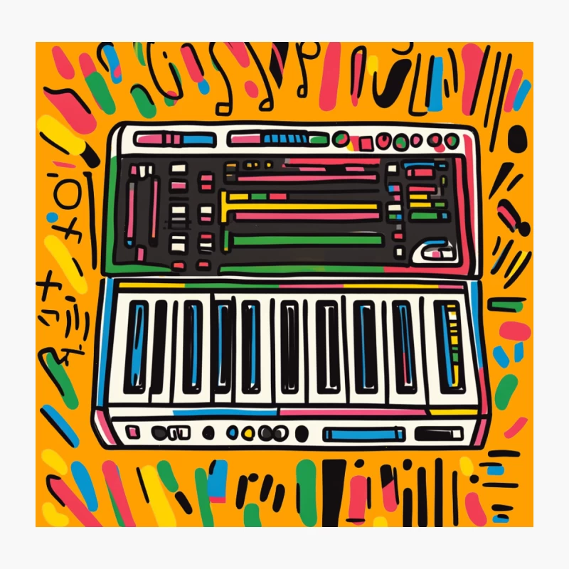 Vibrant Abstract Synthesizer Keyboard Art Throw Pillow