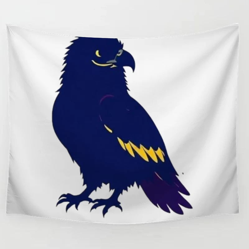 Stylized Navy Blue Raven Mascot Illustration Tapestry