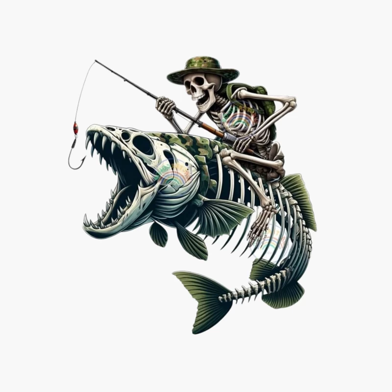 Skeleton Fishing in a Humorous Style Cotton Tote Bag