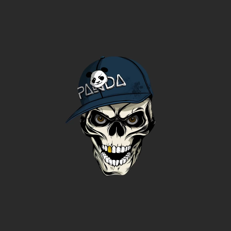 Skull with Panda Cap Graphic Illustration Baseball Cap