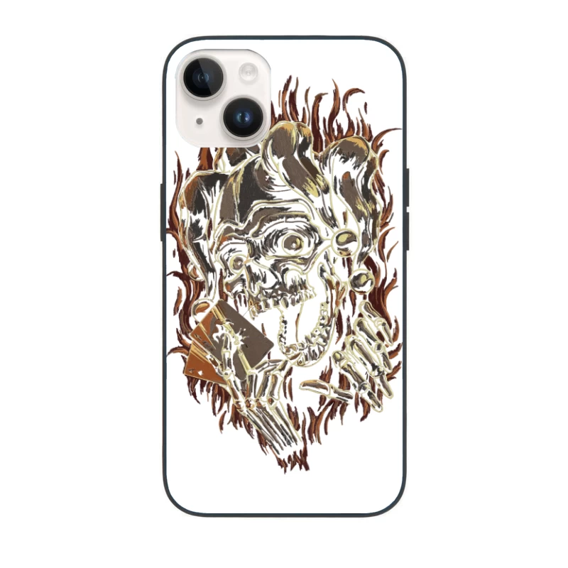 Skull Jester with Playing Cards and Flames iPhone Case