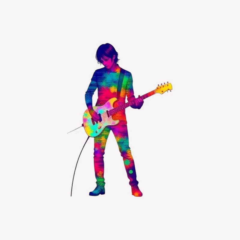 Colorful Musician Playing Electric Guitar Male T-Shirt
