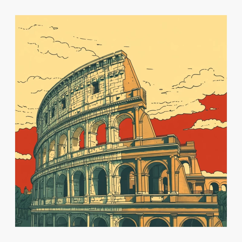 Artistic Illustration of Rome's Colosseum at Sunset Pin