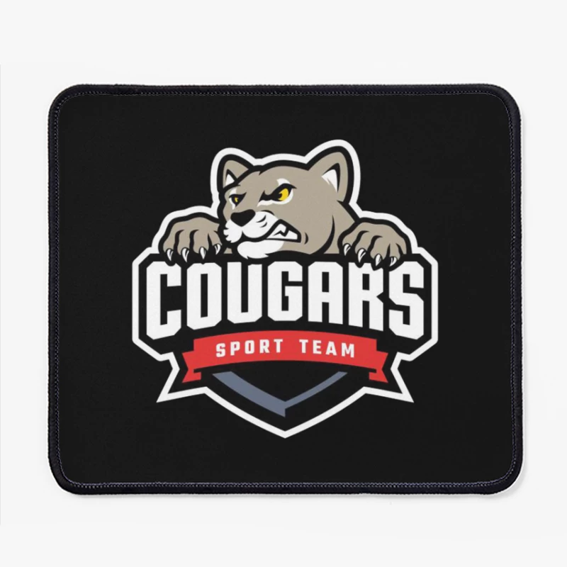 Fierce Cougar Sports Team Logo with Red Banner Mouse Pad