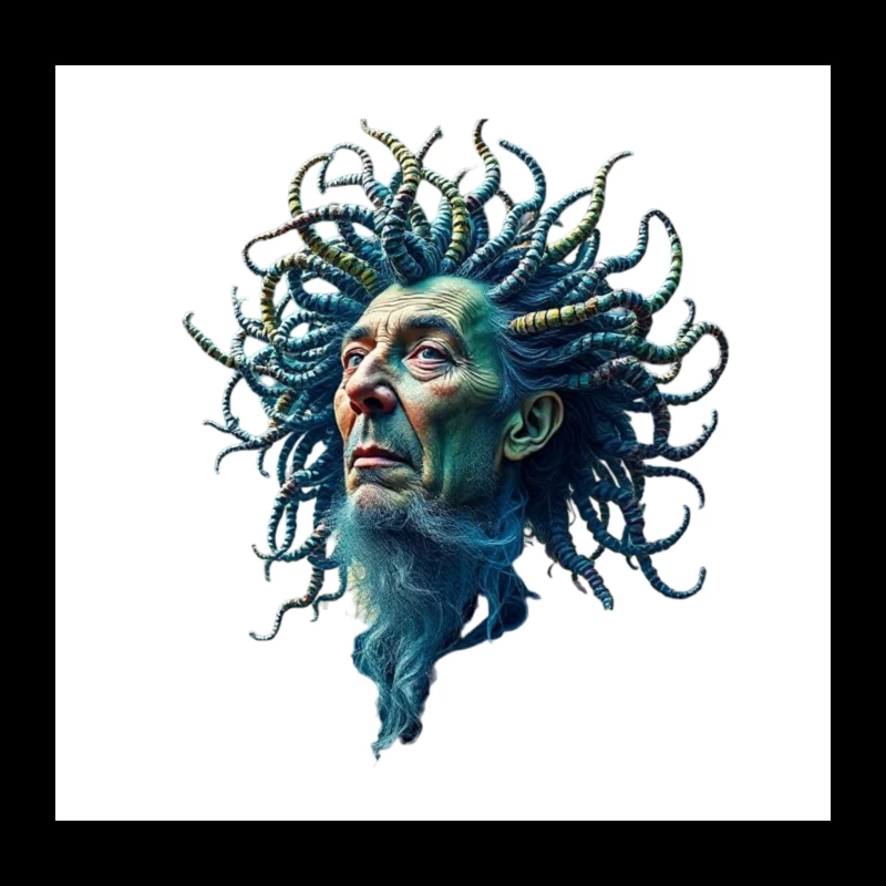 Surreal Medusa-Inspired Portrait with Blue Tentacles Throw Pillow