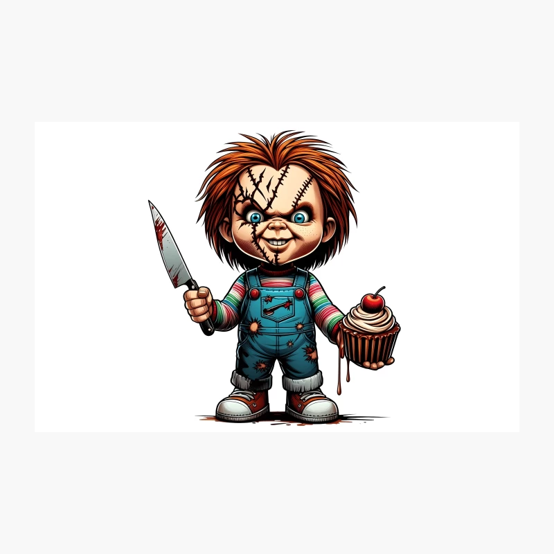 Chucky: Creepy Cartoon Horror Doll with Knife and Cupcake Travel Mug